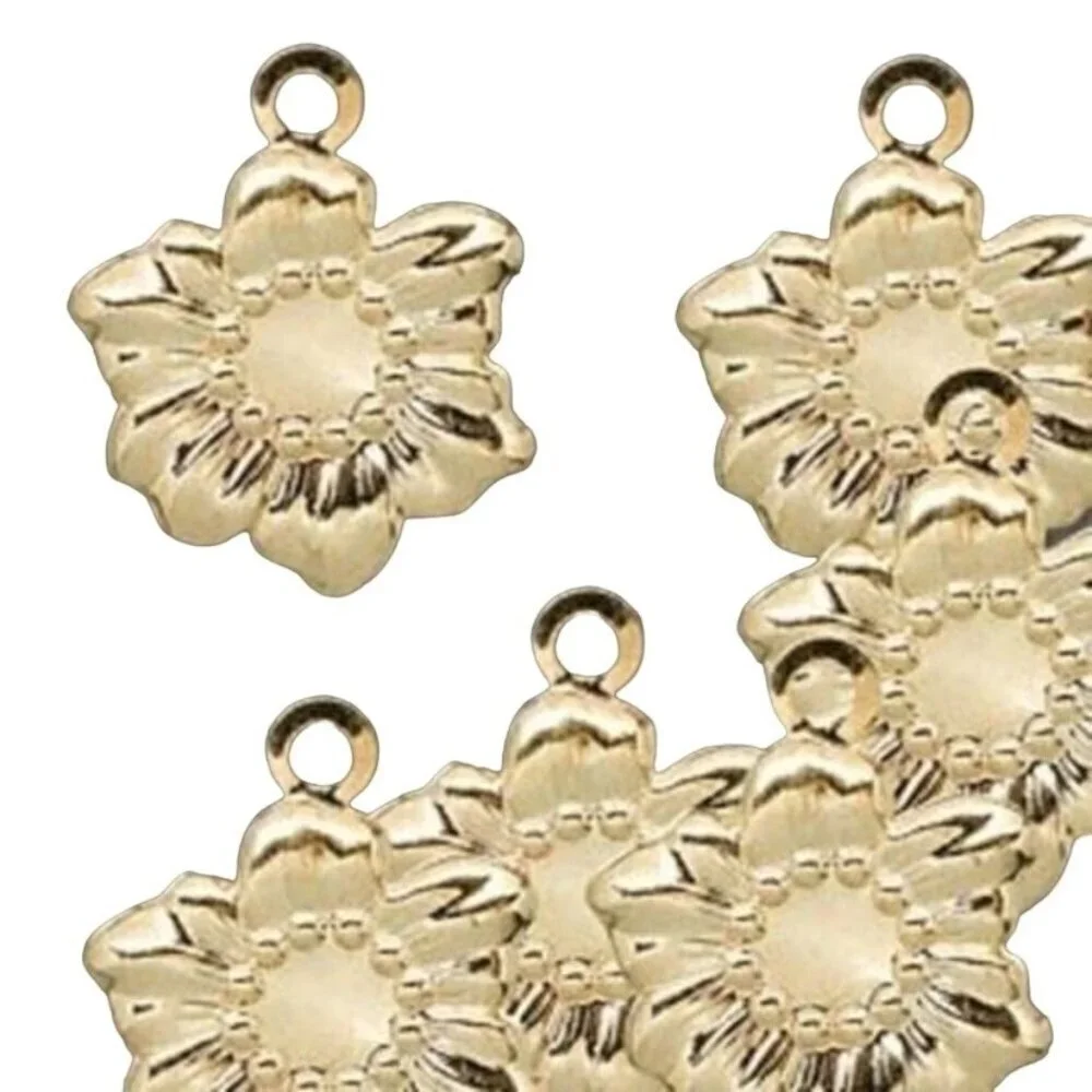 Gold 14K Plated 22mm Sunflower Stamped Drops Charms Beads 10 pcs